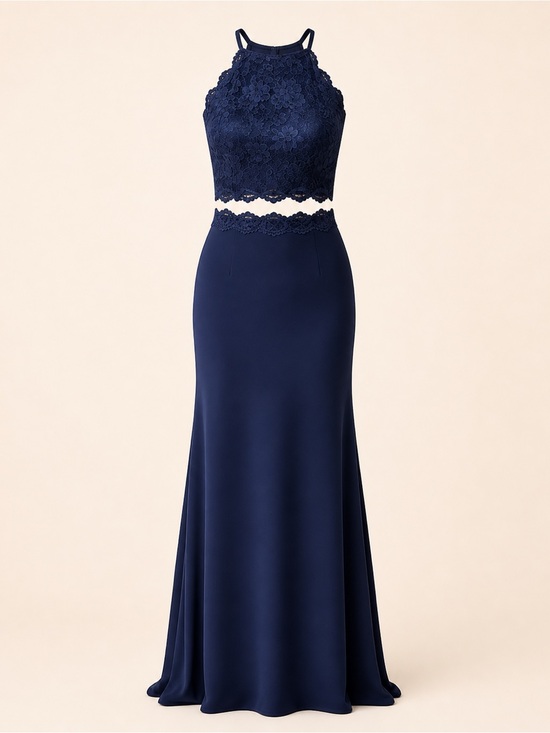 Dresses & Skirts - Dancing Queen Navy Blue Beaded Lace Two Piece Halter Prom Gown XL NWT